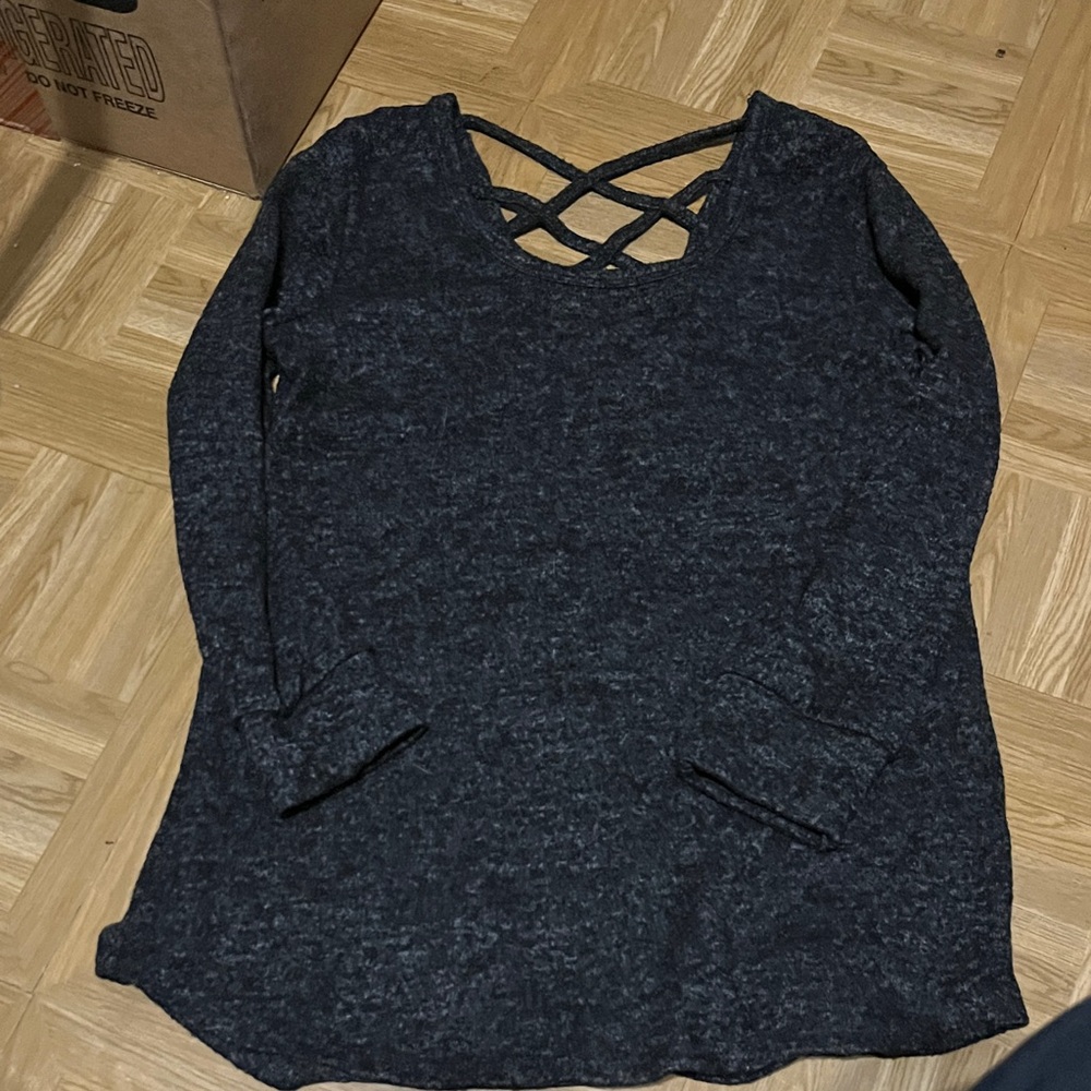 Almost Famous Long Sleeve Crisscross Top - Dark Gray